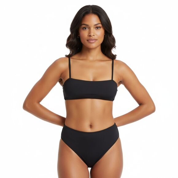 Black High Waist Bikini Set | Women's Minimalist Swimwear - Picture 1 of 5